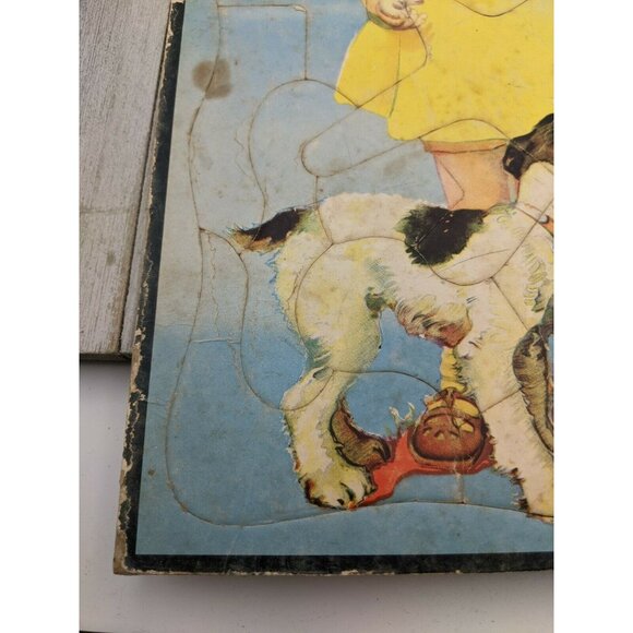 Vintage Jigsaw Puzzle Tray 11 1/4"x14 3/4" Girl Boy Dog Missing 1 Piece - Picture 5 of 6
